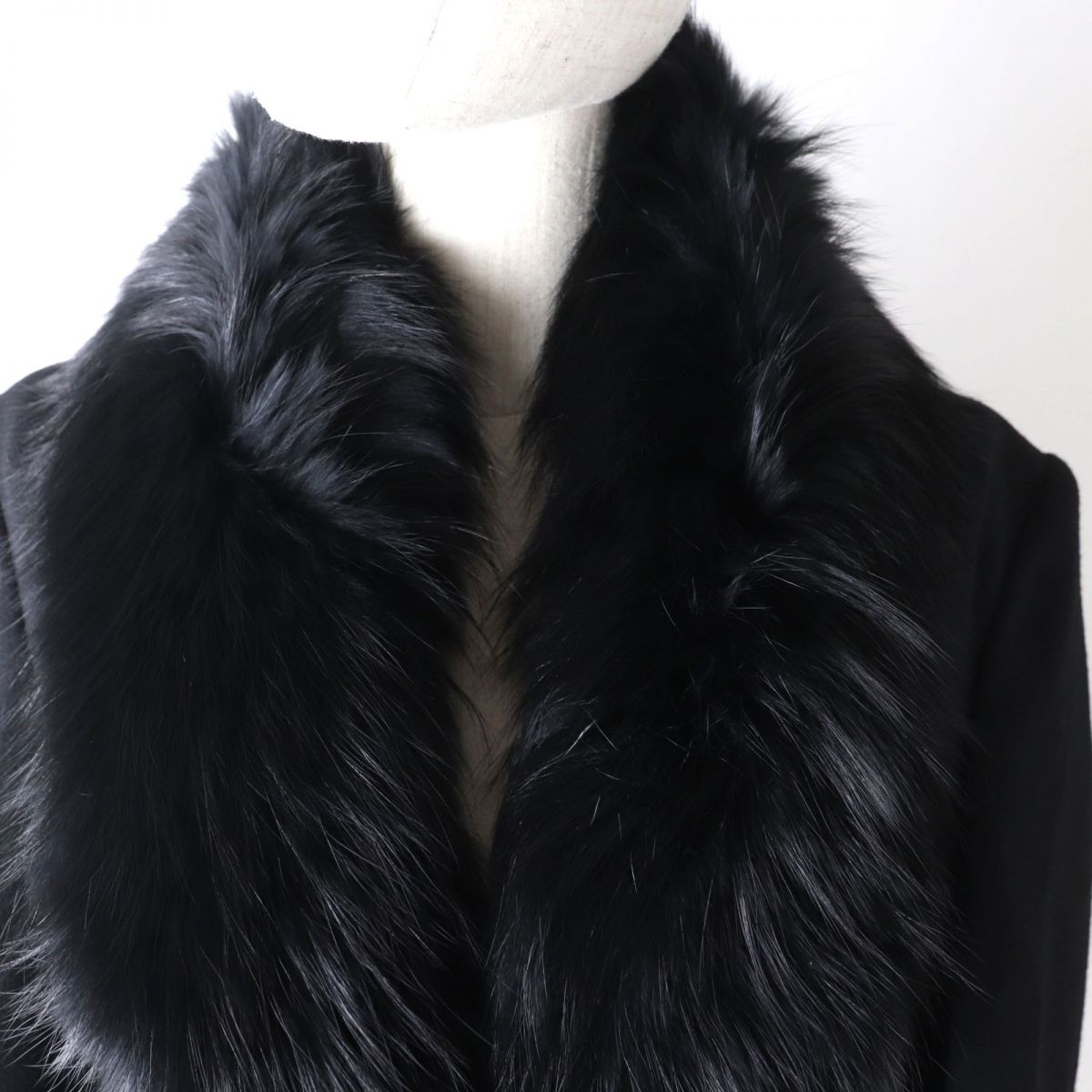 Alice + Olivia Long Coat with Fox Fur Collar, Black