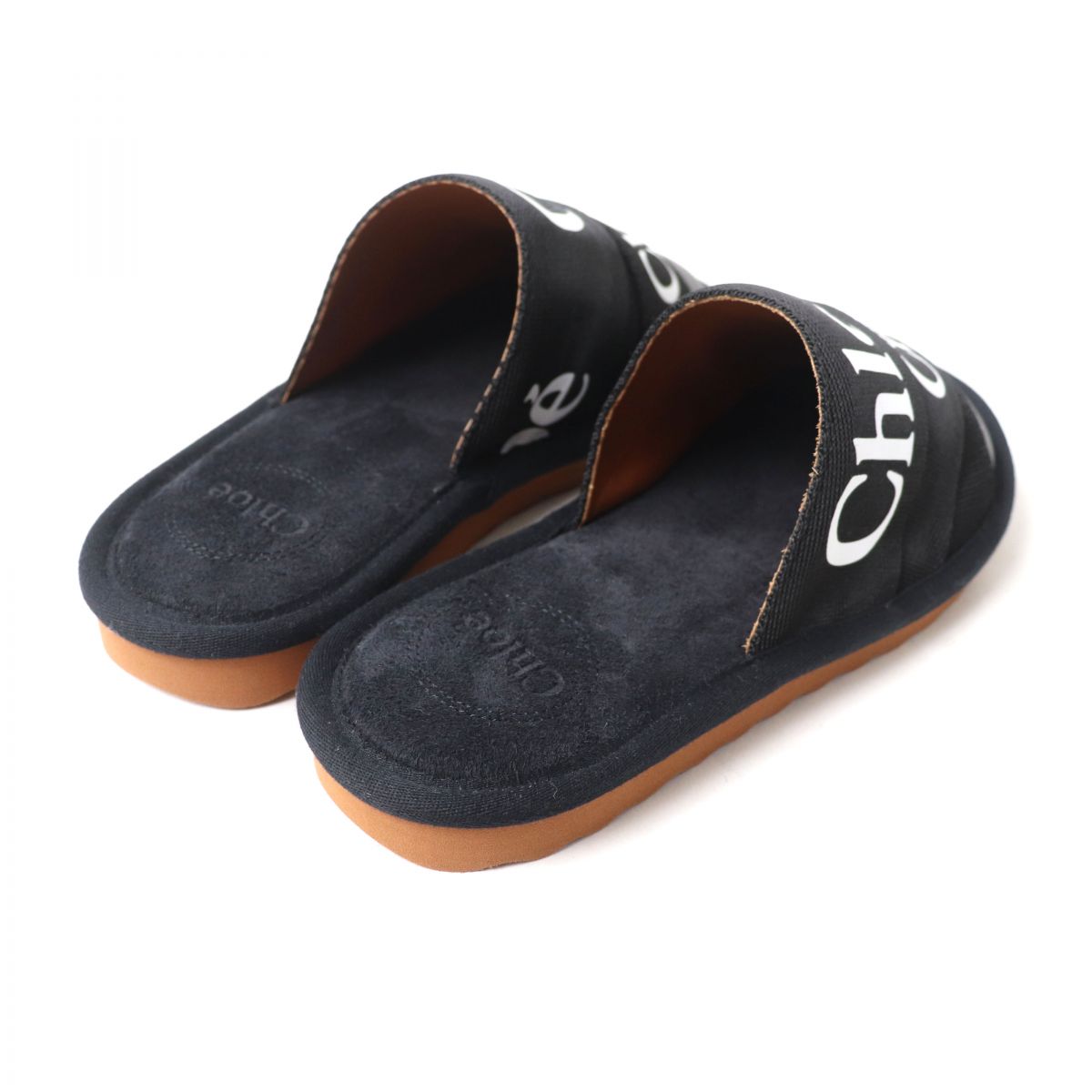 Chloe WOODY Logo Mules Slippers Black