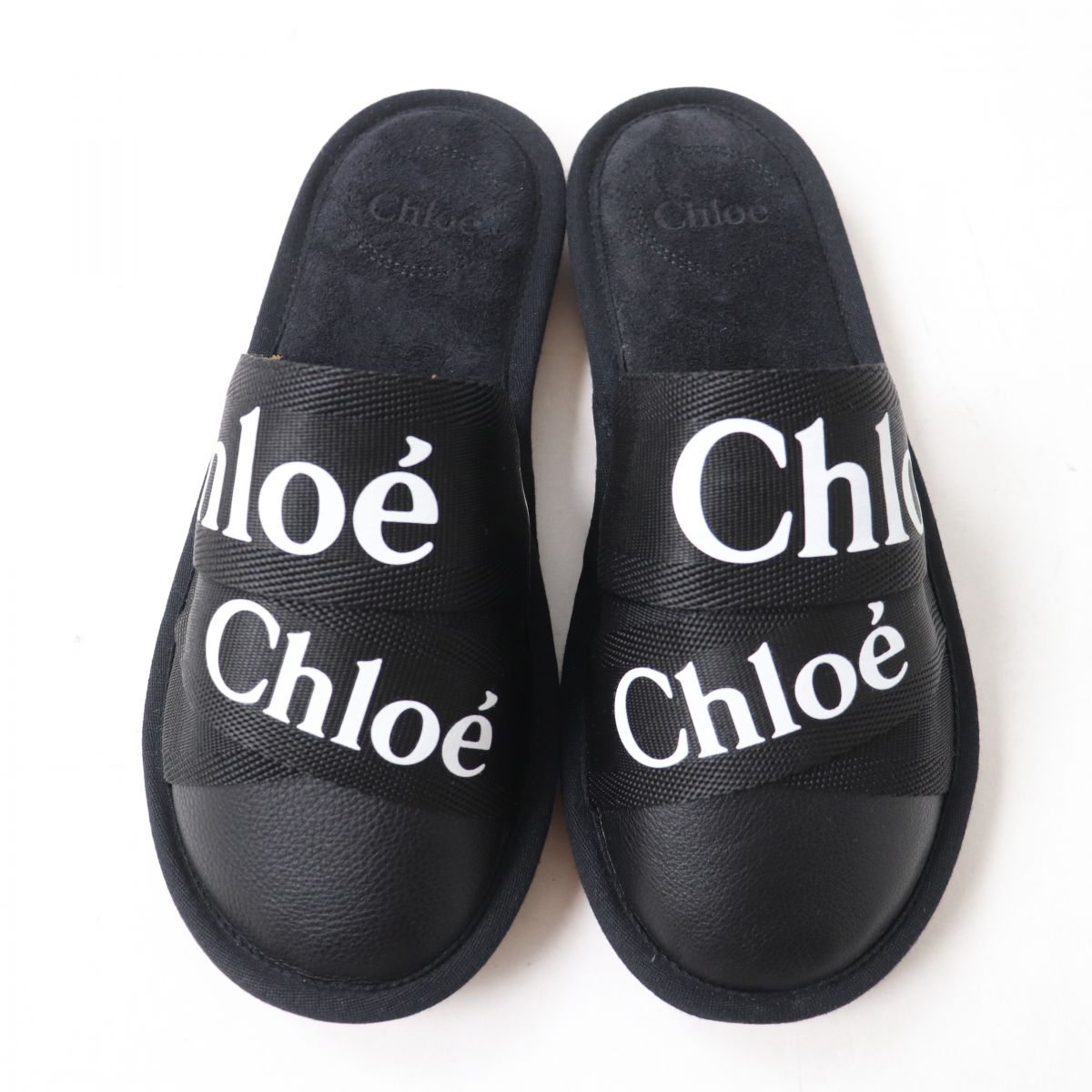 Chloe WOODY Logo Mules Slippers Black