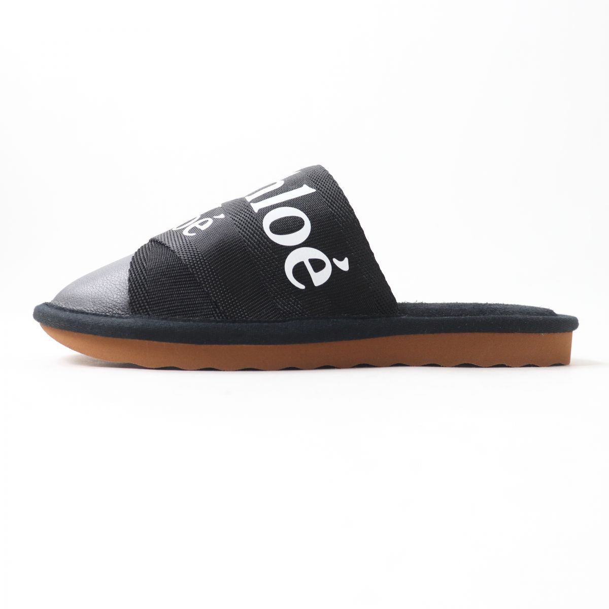 Chloe WOODY Logo Mules Slippers Black