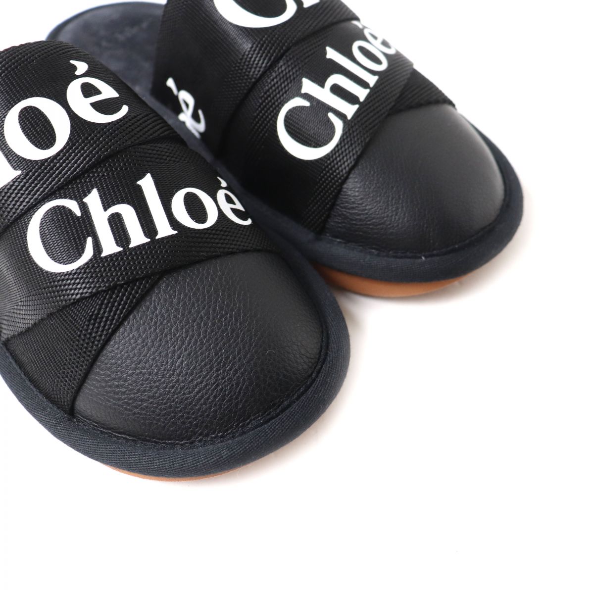 Chloe WOODY Logo Mules Slippers Black