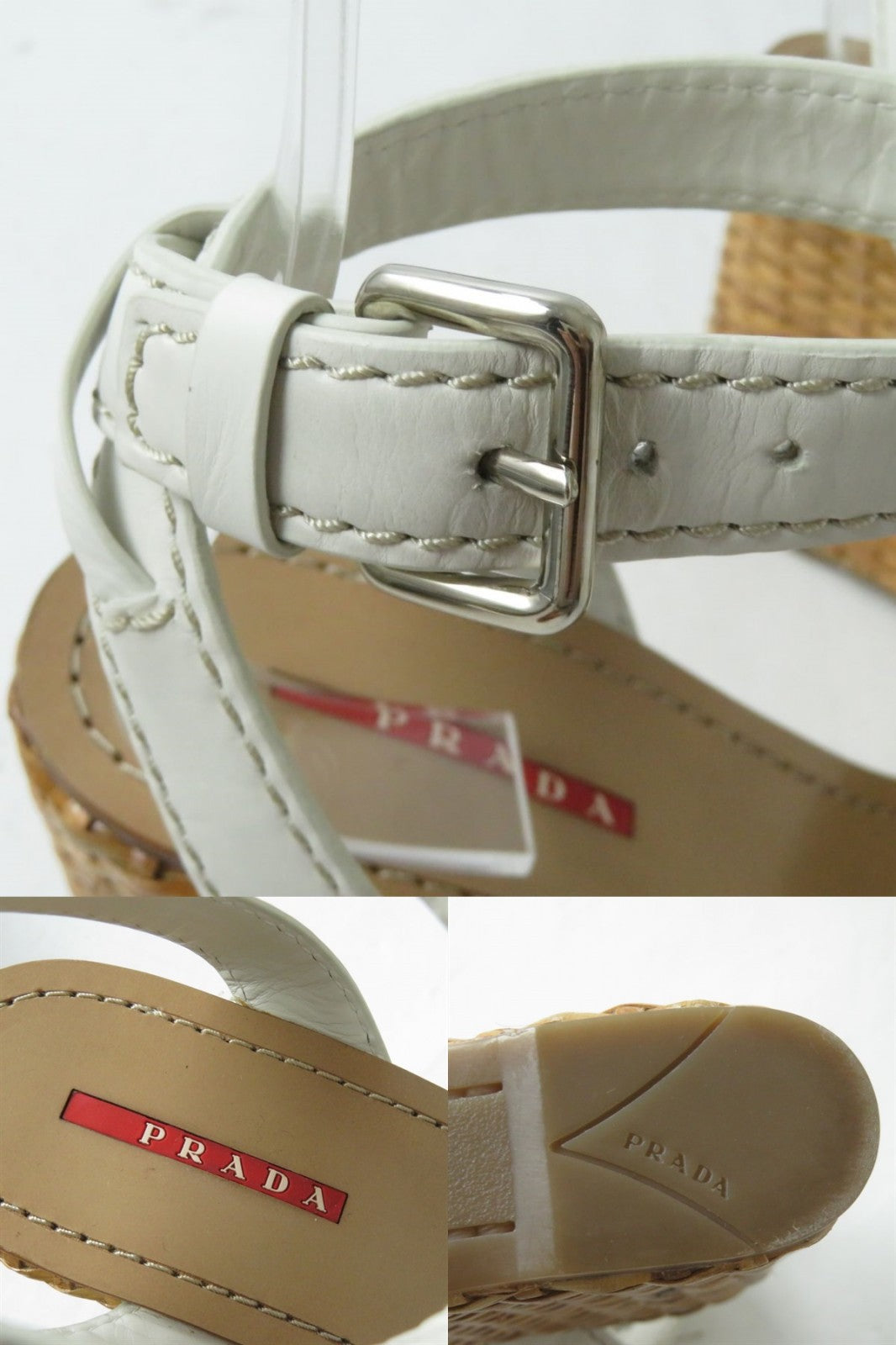 Prada Leather Wedge Sole Clog Sandals White