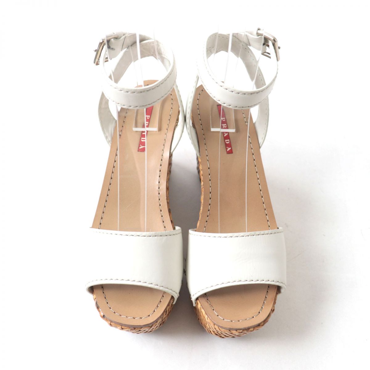 Prada Leather Wedge Sole Clog Sandals White