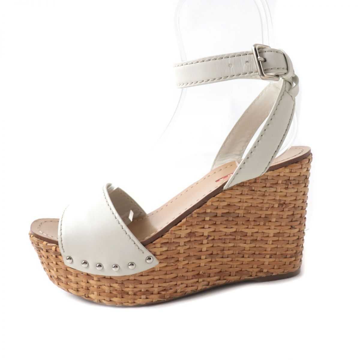 Prada Leather Wedge Sole Clog Sandals White