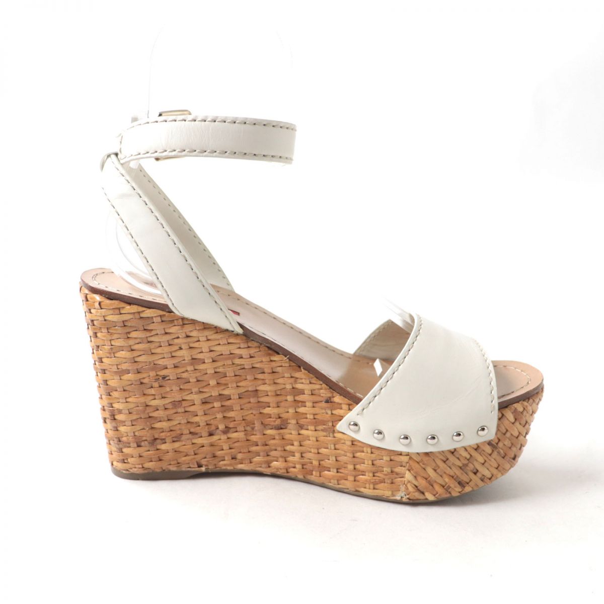 Prada Leather Wedge Sole Clog Sandals White