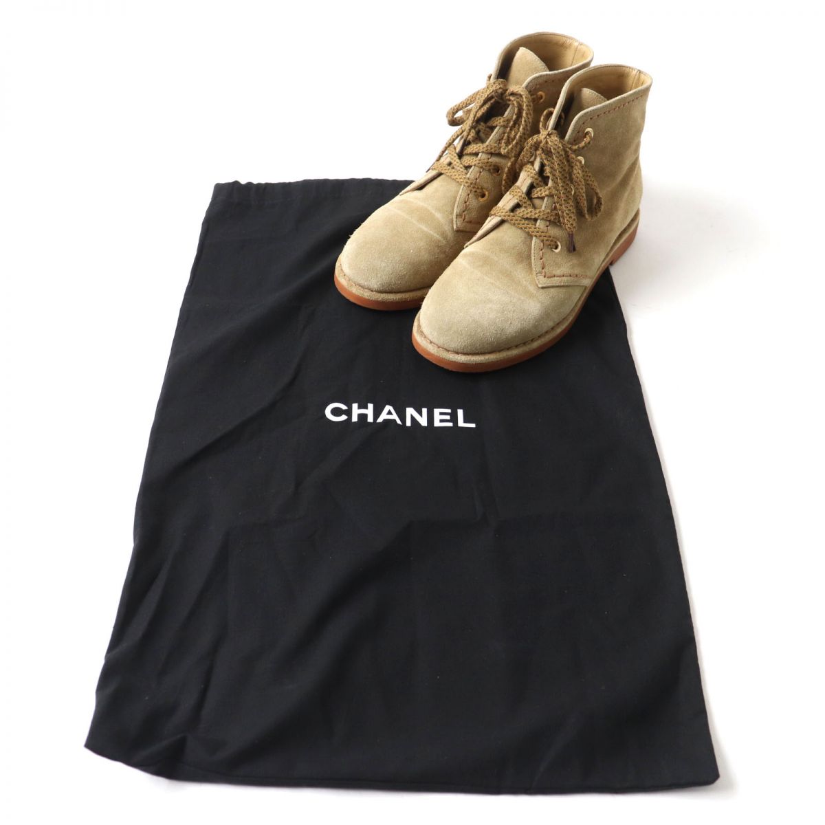 Chanel Suede Leather Lace-up Short Boots Brown