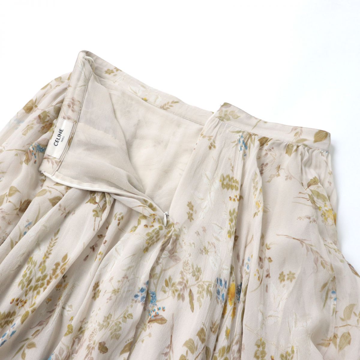 Celine Silk Floral Long Flared Skirt