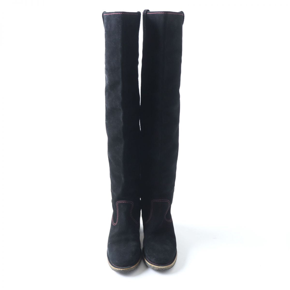 Chanel Suede Leather Long Boots, Black, Size 36