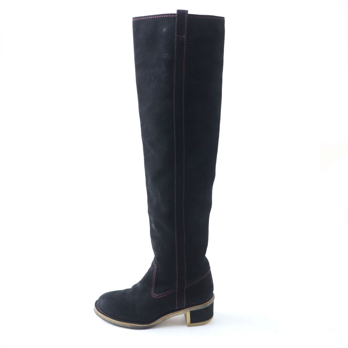 Chanel Suede Leather Long Boots, Black, Size 36