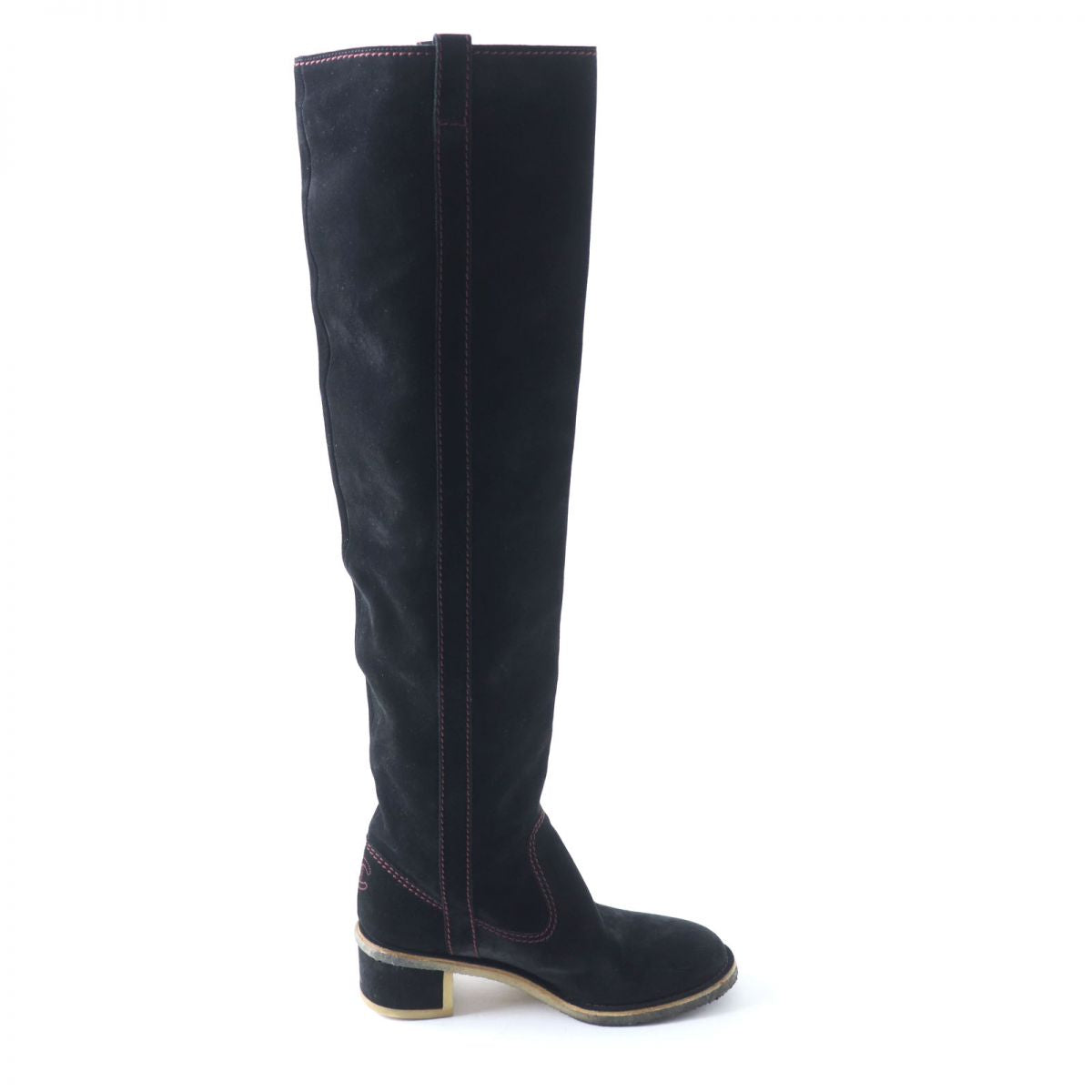 Chanel Suede Leather Long Boots, Black, Size 36