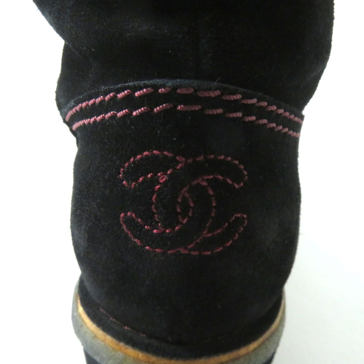 Chanel Suede Leather Long Boots, Black, Size 36