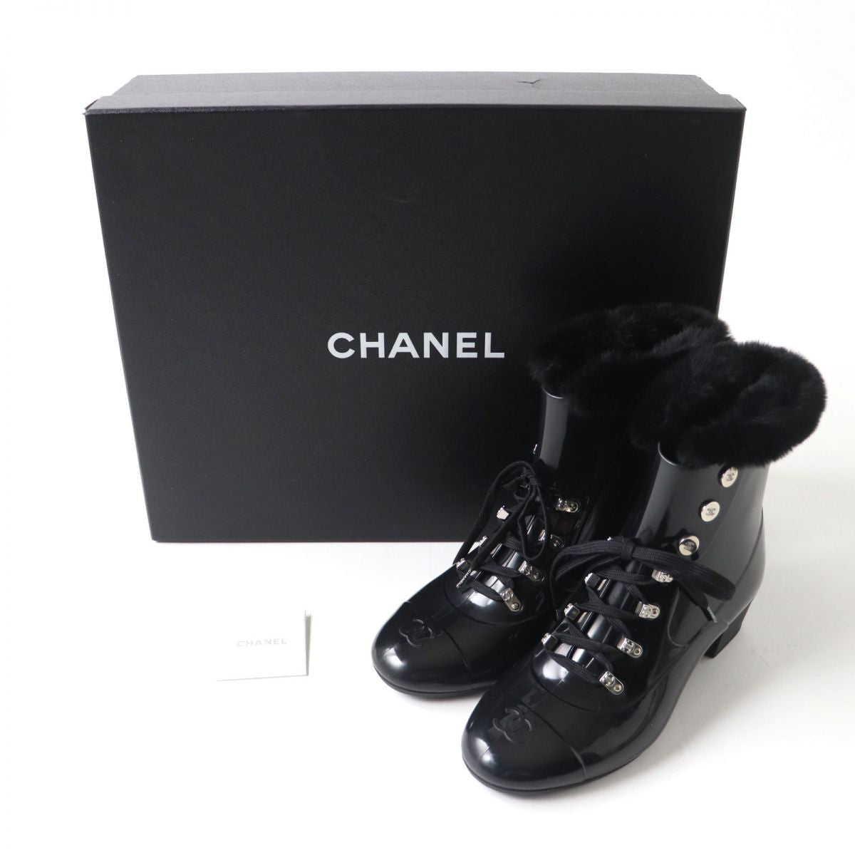 Chanel COCO Mark Fur Lace-Up Rain Boots