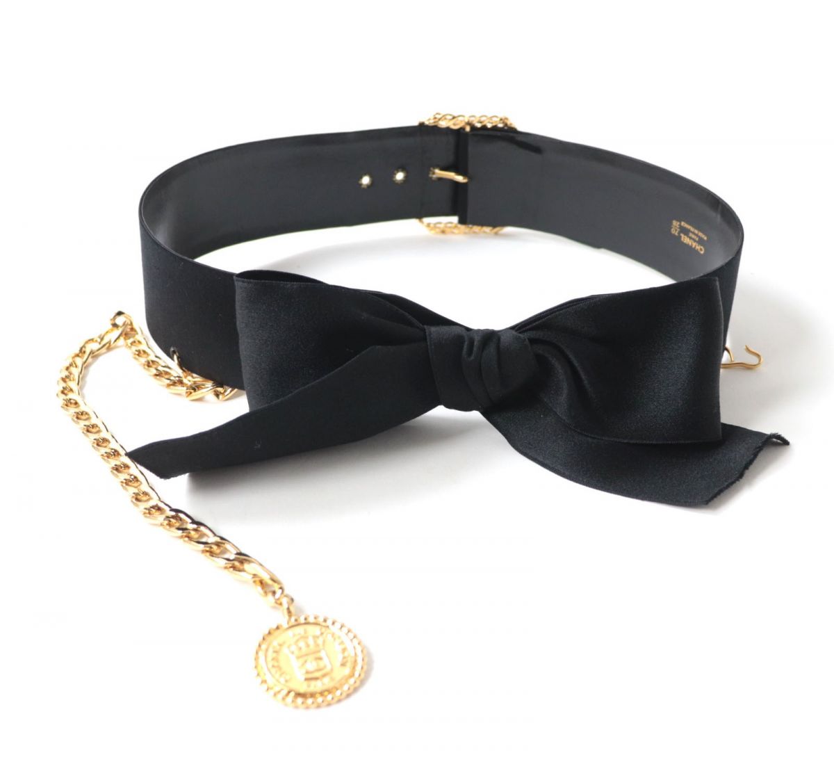 Chanel Vintage COCO Mark Ribbon Belt Black Gold