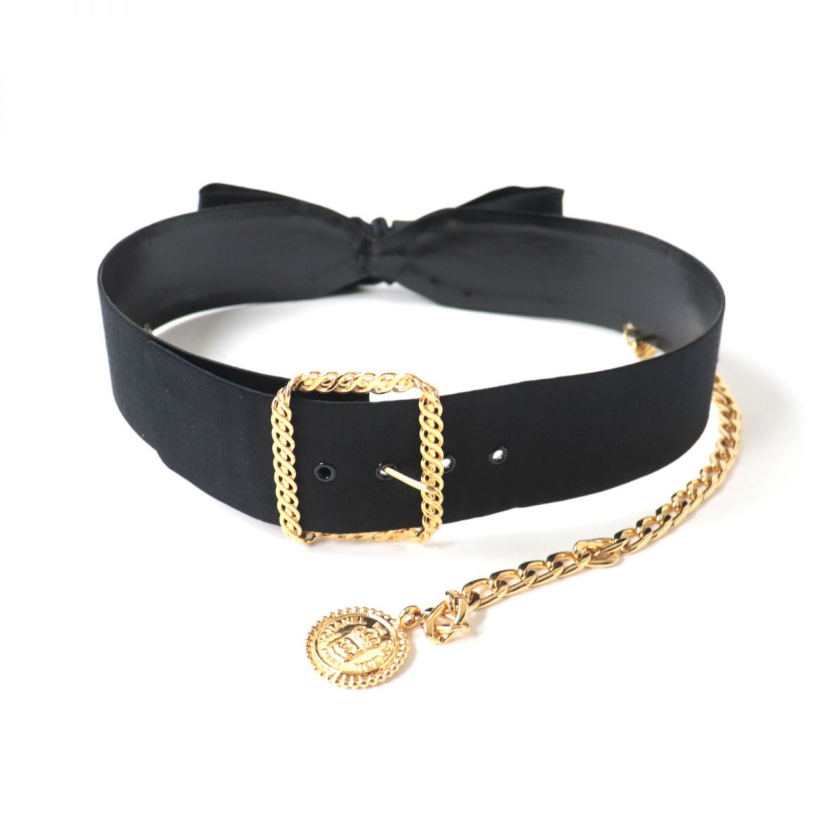 Chanel Vintage COCO Mark Ribbon Belt Black Gold