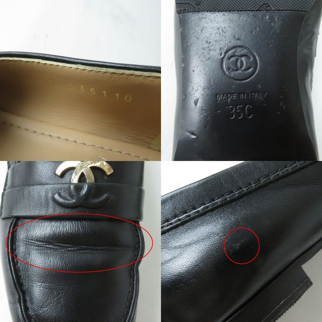 Chanel Leather Loafers G35110 Black Gold