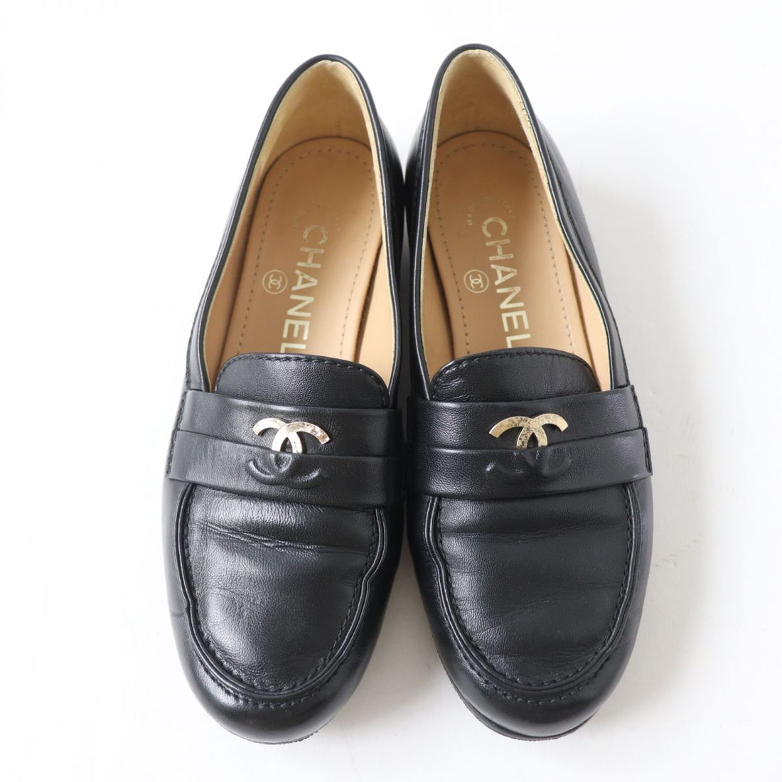 Chanel Leather Loafers G35110 Black Gold