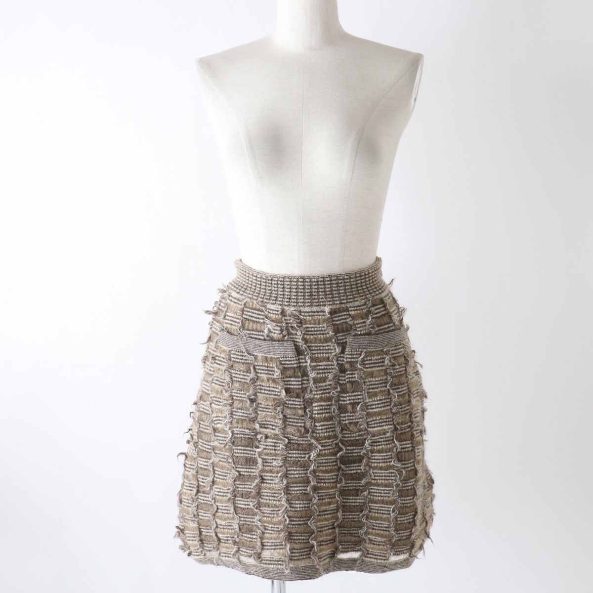 Chanel Mohair Silk Trapezoid Skirt Brown 34