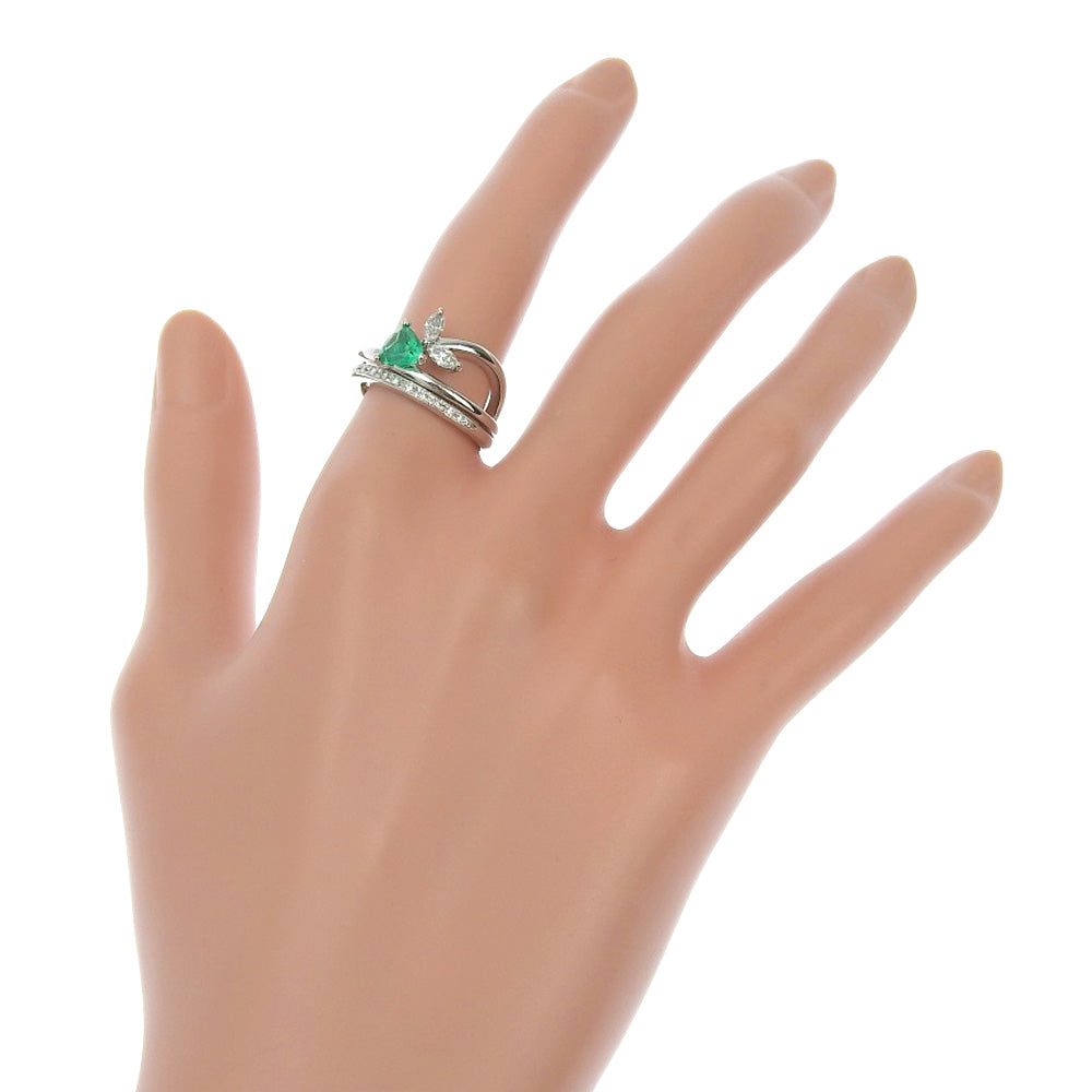 Pt900 Platinum Emerald Diamond Ring 11.5