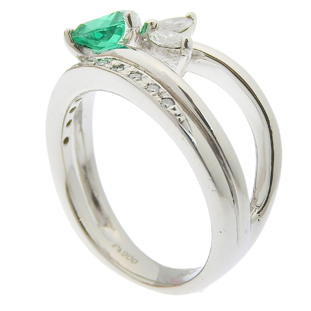 Pt900 Platinum Emerald Diamond Ring 11.5