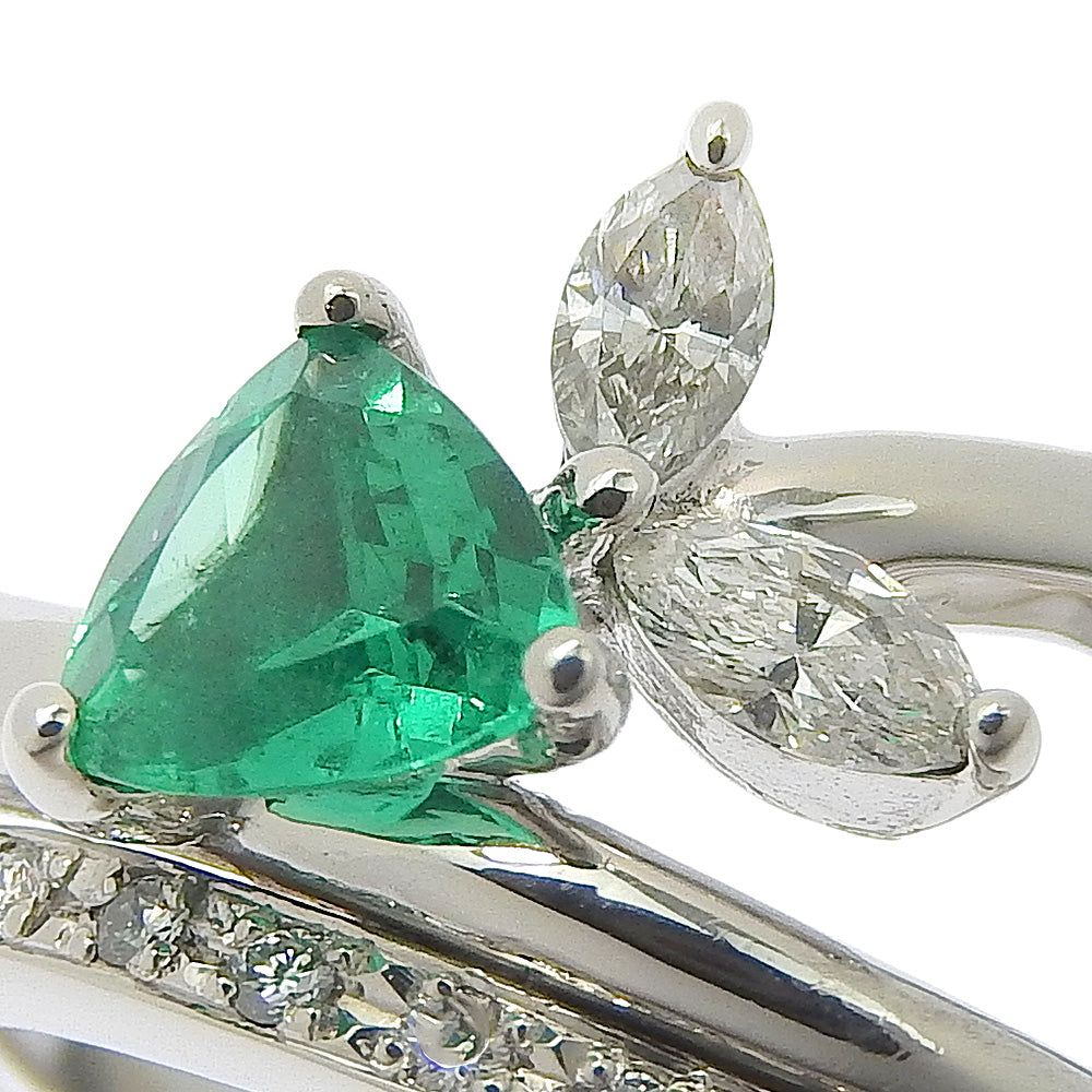 Pt900 Platinum Emerald Diamond Ring 11.5