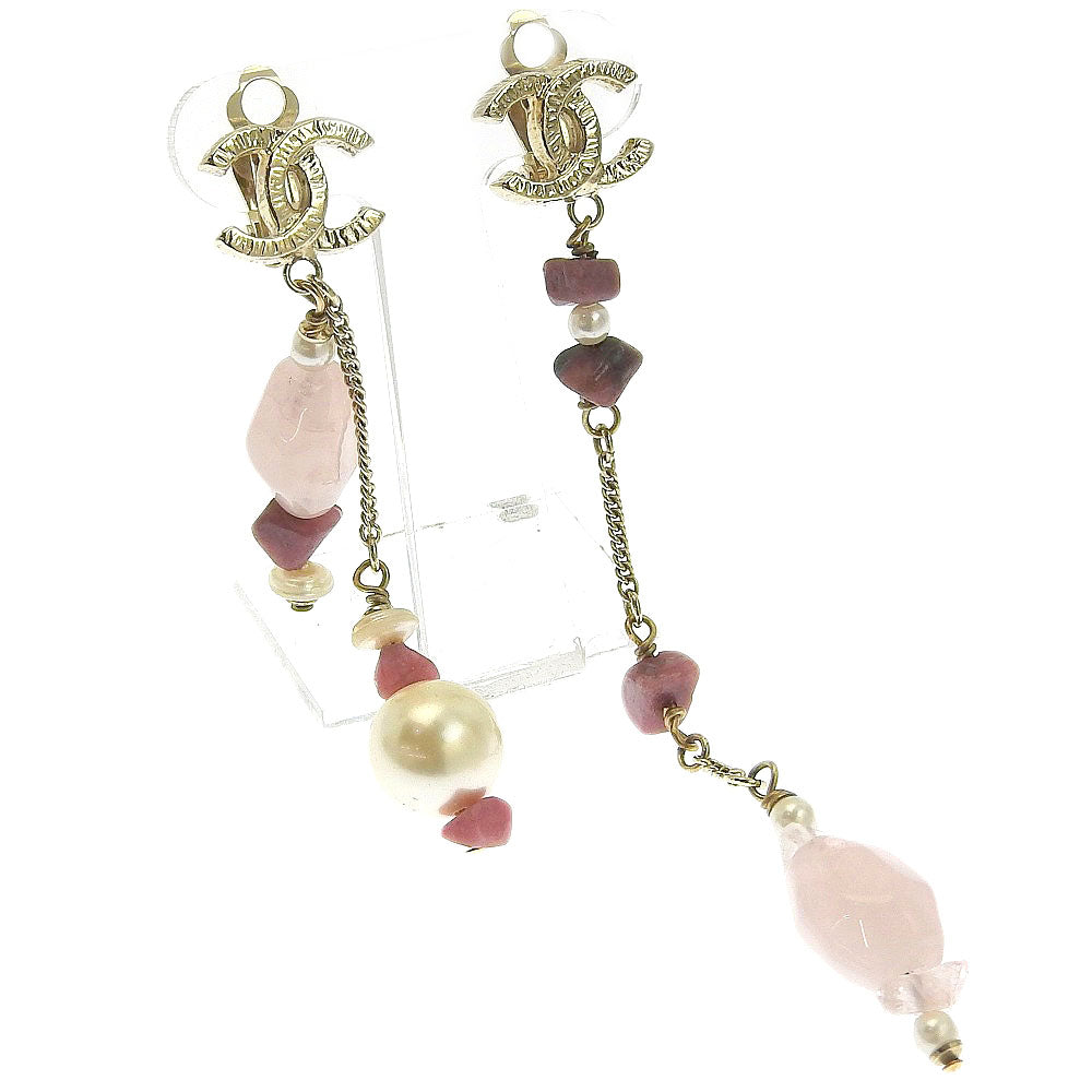 Chanel Asymmetrical Metal Color Stone Earrings