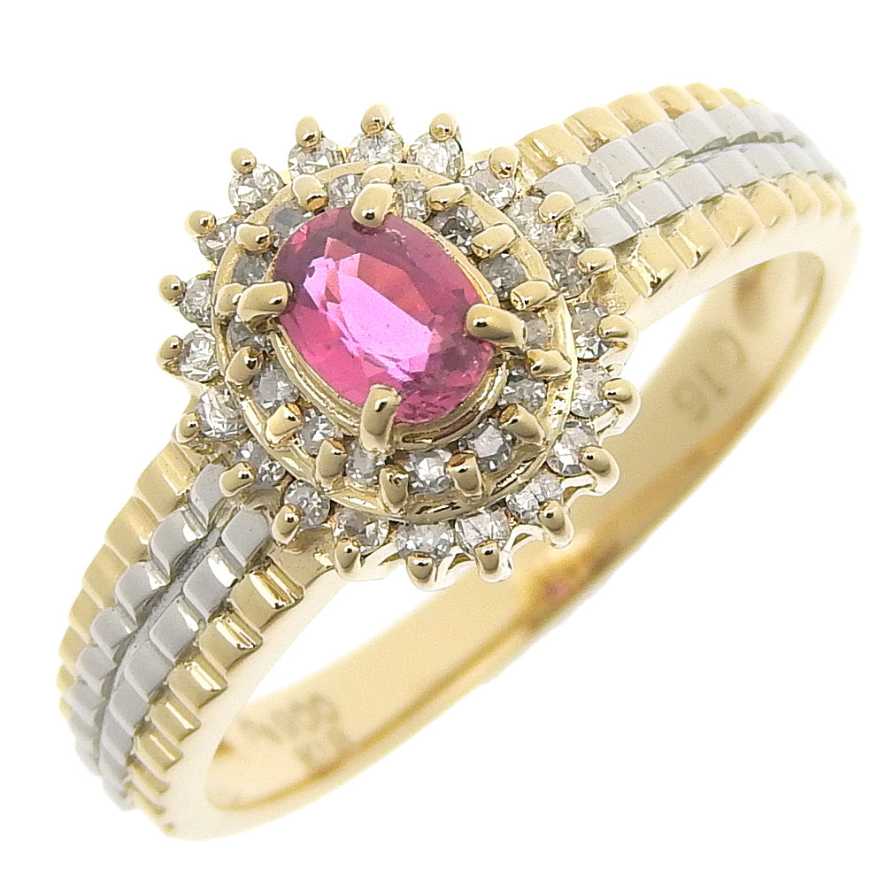 Pt900 Platinum K18 Gold Ruby Diamond Ring