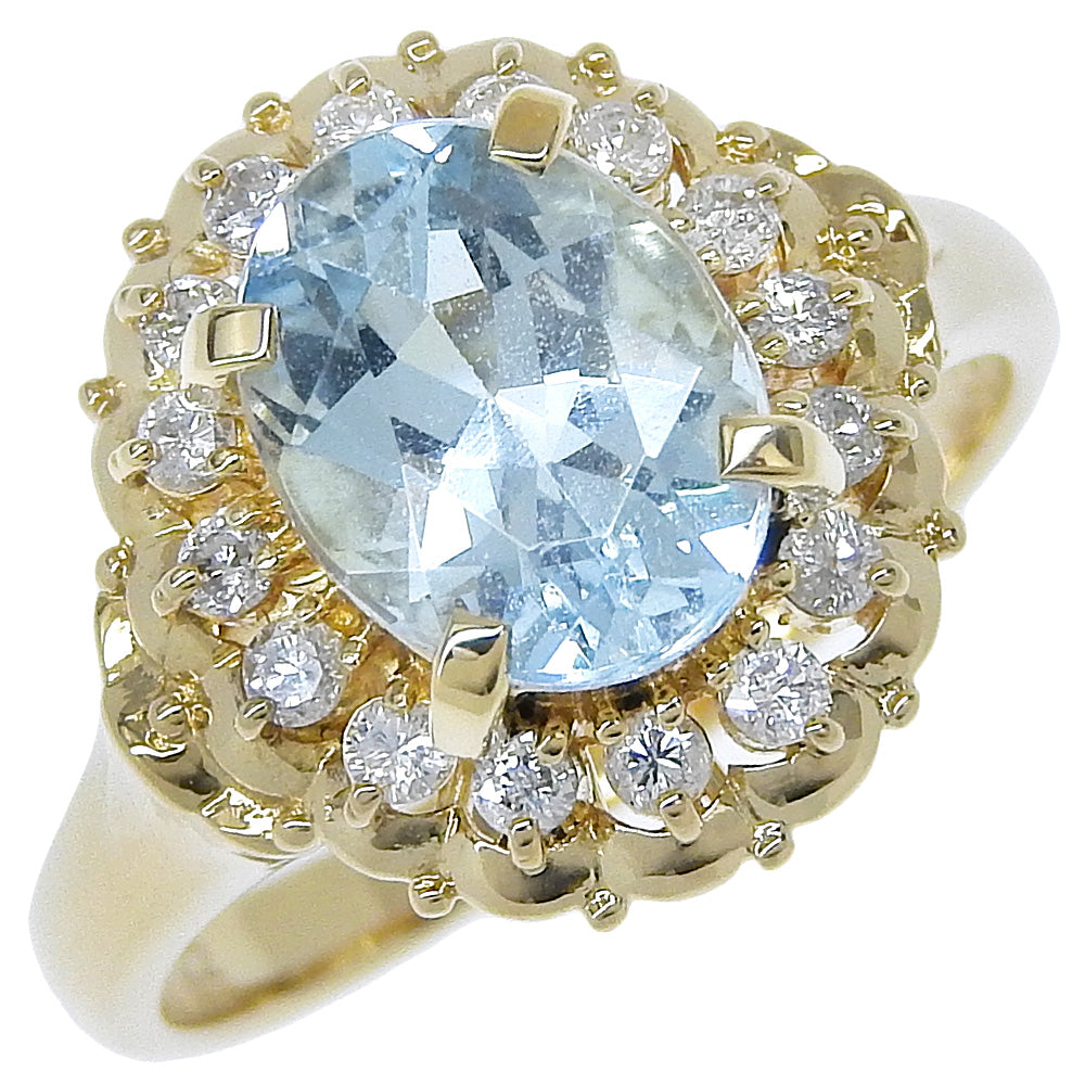 K18 Gold Aquamarine Diamond Ring 10.5