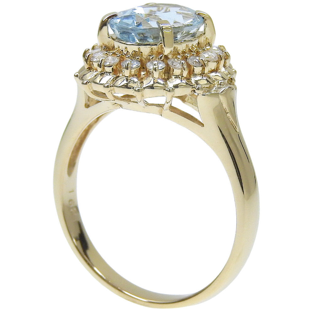 K18 Gold Aquamarine Diamond Ring 10.5