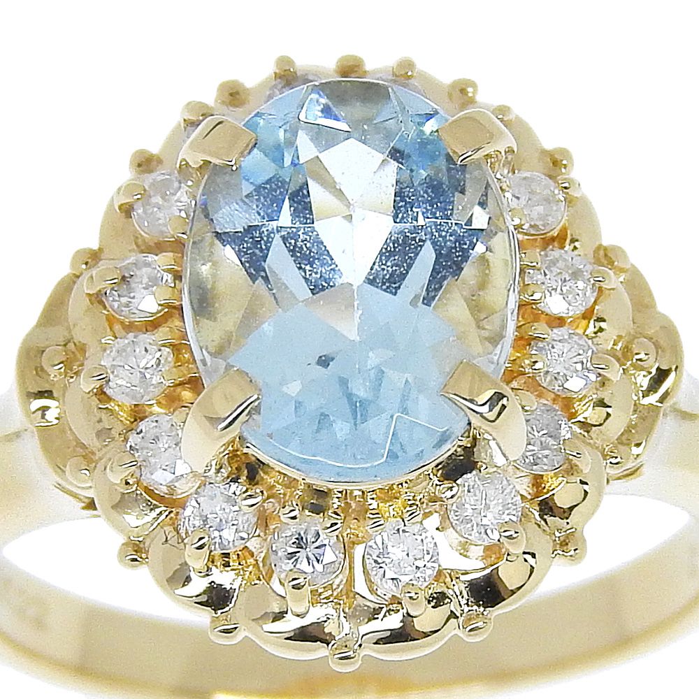 K18 Gold Aquamarine Diamond Ring 10.5