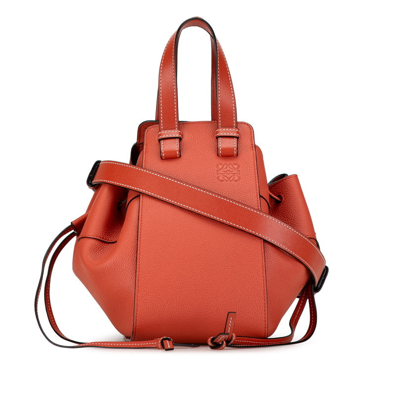 Loewe Anagram Hammock Drawstring Small Leather Handbag 2WAY Coral Orange in Great Condition