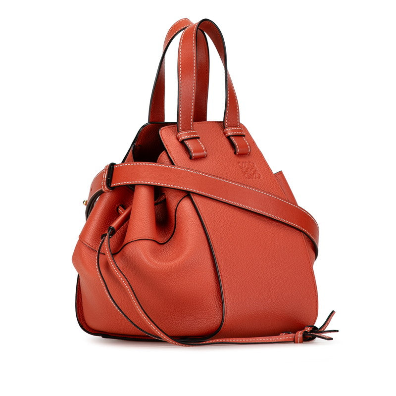 Loewe Anagram Hammock Drawstring Small Leather Handbag 2WAY Coral Orange in Great Condition