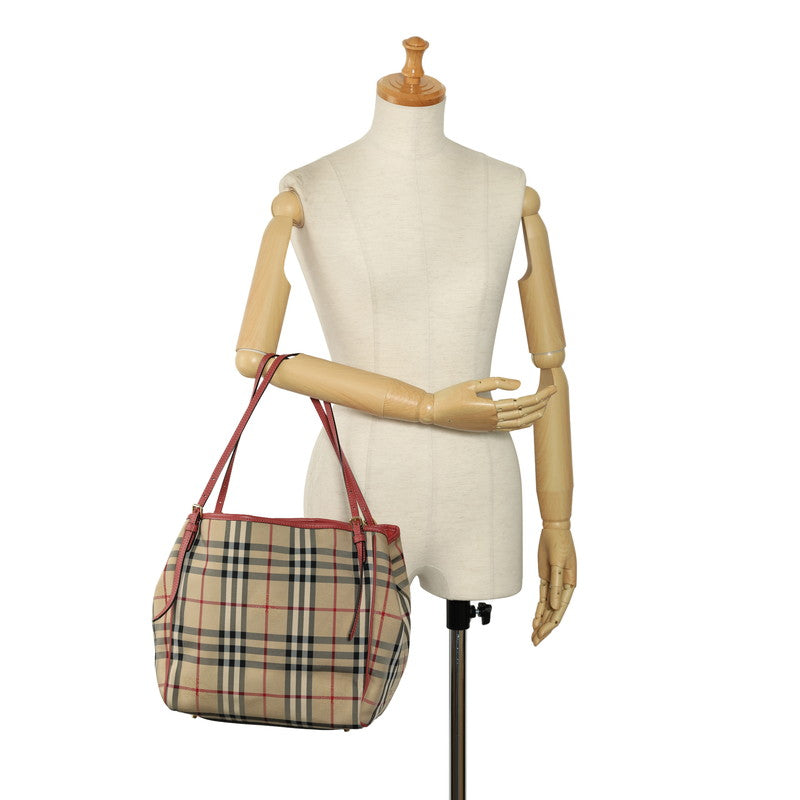 Burberry Nova Check Shadow Horse Canvas Leather Tote Bag in Very Good Condition