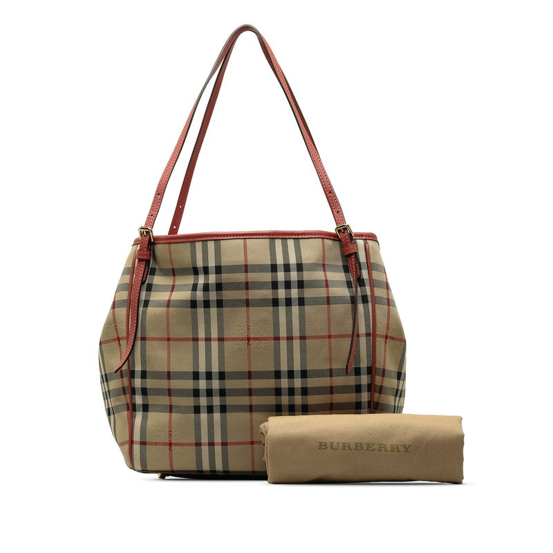 Burberry Nova Check Shadow Horse Canvas Leather Tote Bag in Very Good Condition