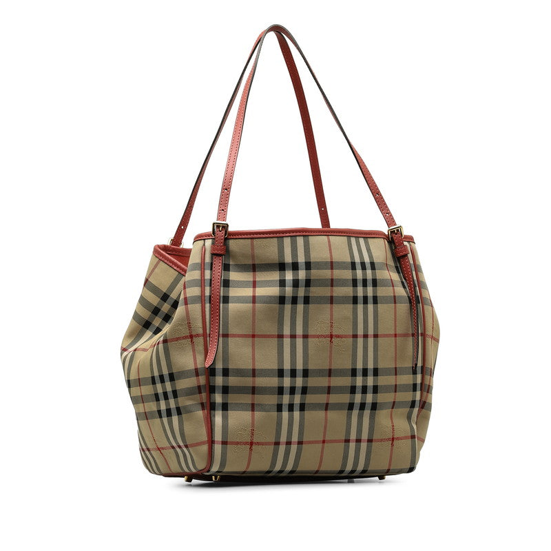 Burberry Nova Check Shadow Horse Canvas Leather Tote Bag in Very Good Condition