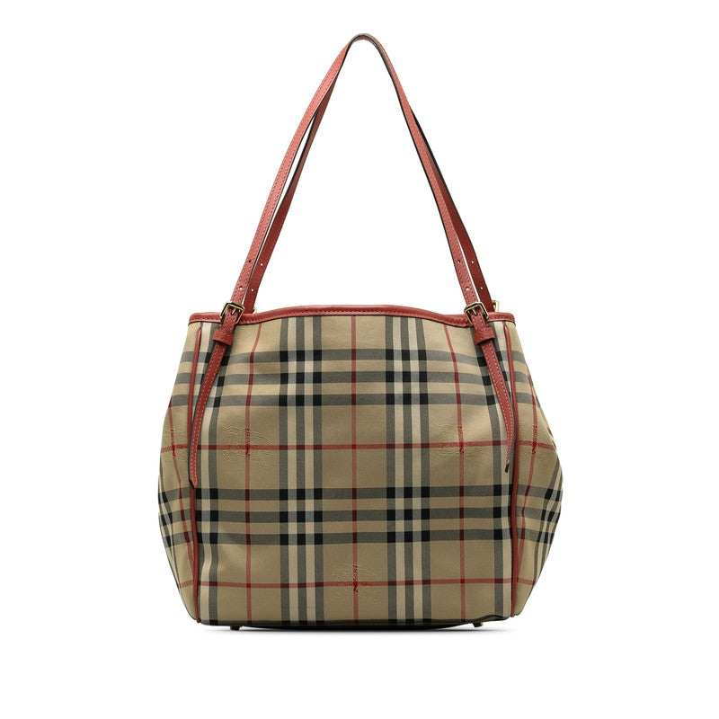 Burberry Nova Check Shadow Horse Canvas Leather Tote Bag in Very Good Condition