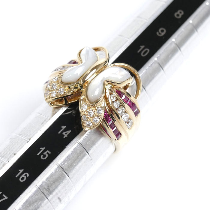 K18YG Yellow Gold Ruby Diamond Shell Butterfly Ring