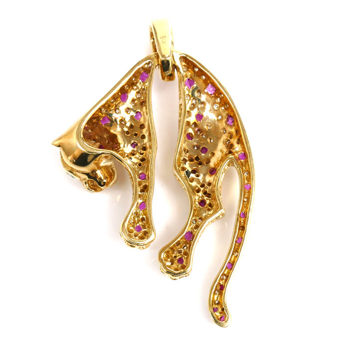 K18YG Yellow Gold Panther Ruby Diamond Pendant