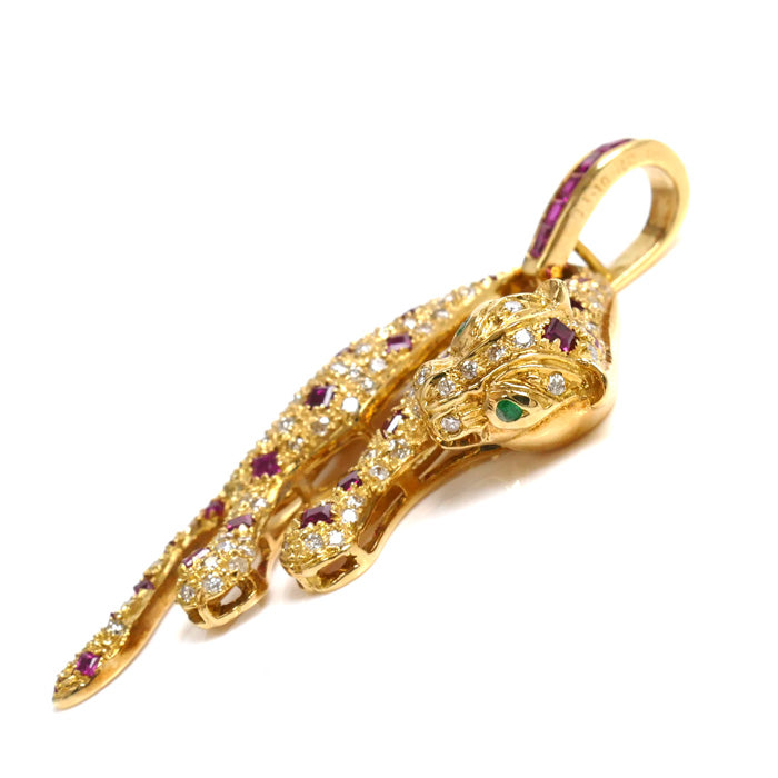 K18YG Yellow Gold Panther Ruby Diamond Pendant