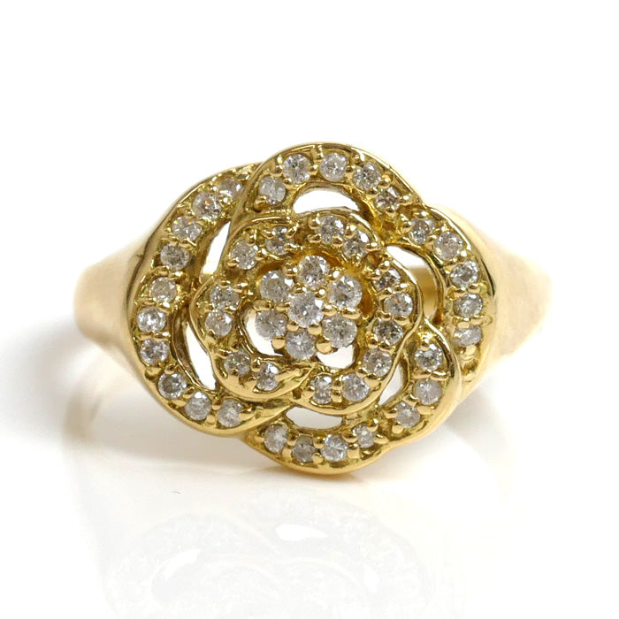 K18YG Yellow Gold Diamond Flower Ring