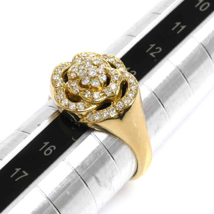 K18YG Yellow Gold Diamond Flower Ring