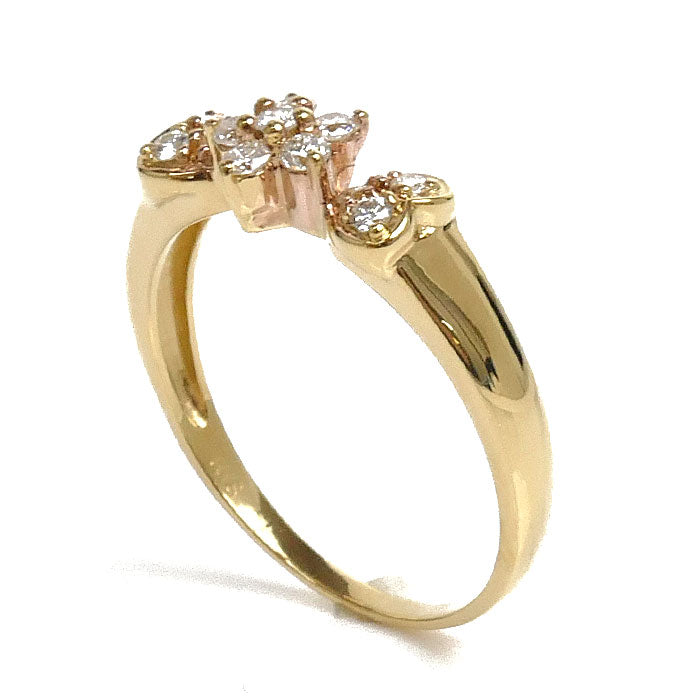 K18YG Yellow Gold Diamond Flower Heart Ring