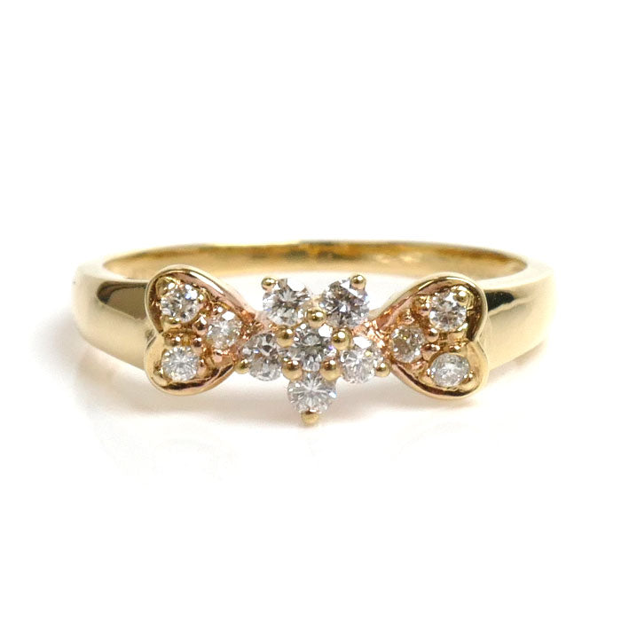 K18YG Yellow Gold Diamond Flower Heart Ring