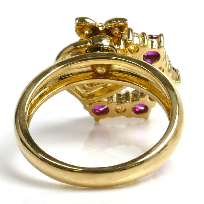 K18YG Yellow Gold Ruby Diamond Flower Ring