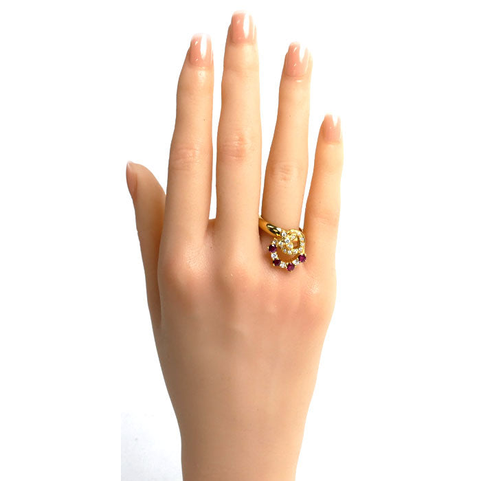 K18YG Yellow Gold Ruby Diamond Flower Ring