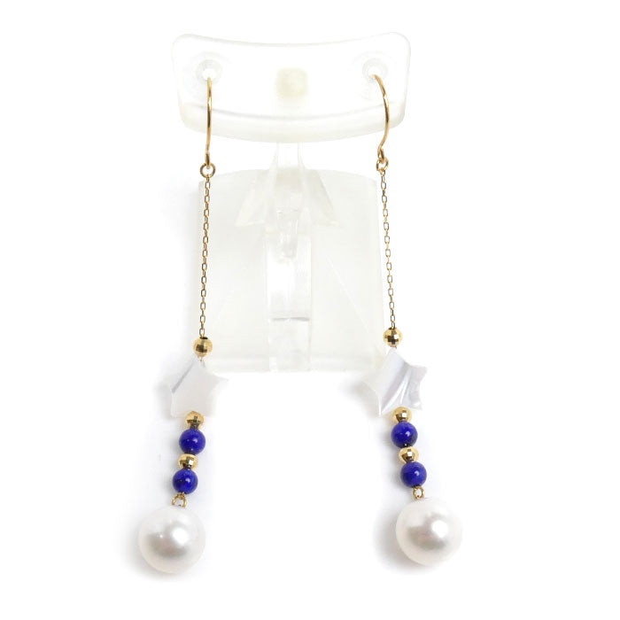 K18YG Gold Pearl Shell Lapis Earrings