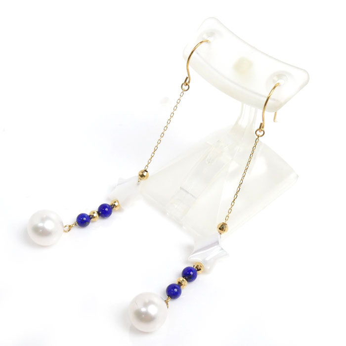 K18YG Gold Pearl Shell Lapis Earrings