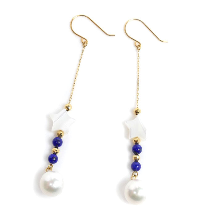 K18YG Gold Pearl Shell Lapis Earrings