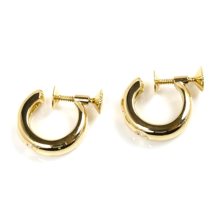 MIKIMOTO K18YG Gold Diamond Hoop Earrings