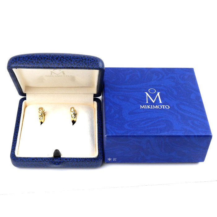 MIKIMOTO K18YG Gold Diamond Hoop Earrings