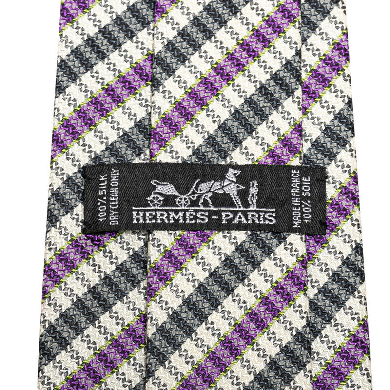 Hermes Silk Stripe Tie Black Purple White